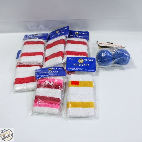 LOT OF WRIST BANDS AND BALLS