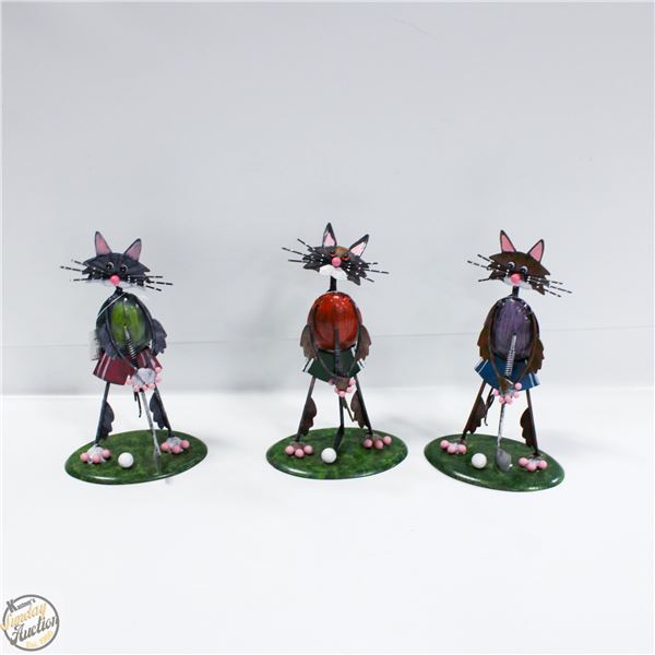 3 X METAL CAT GOLF ORNAMENTS
