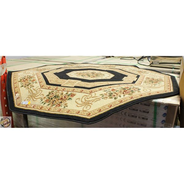 AREA RUG FLORAL BLACK - 58"X58" HEXAGONAL RUG