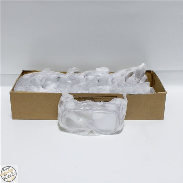CASE OF 10 NEW CLEAR SAFETY GOGGLES