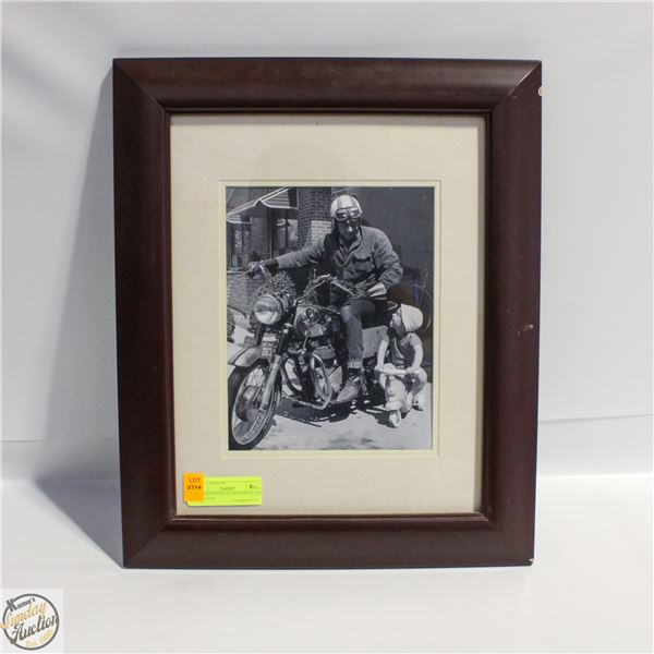 FRAMED PHOTO OF MOTOR CYCLIST WITH SON