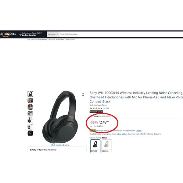 SONY WH-1000XM4 OVEREAR NOISE CANCELLING BLUETOOTH