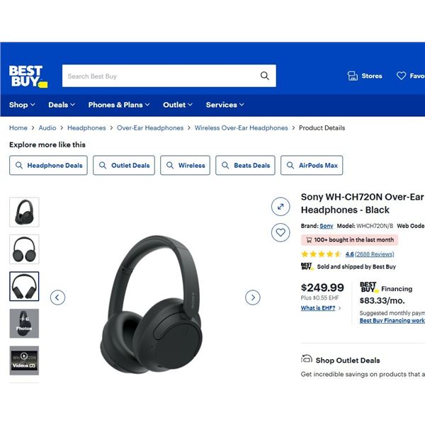 SONY WH-CH720N OVER-EAR NOISE CANCELLING BLUETOOTH