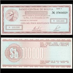 1984 Bolivia 100000 Bolivianos Crisp Uncirculated Note (CUR-05720)
