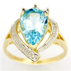 3.20Ct Huge Natural Blue Topaz & Diamond 9K Gold Ring (JEW-9044X)