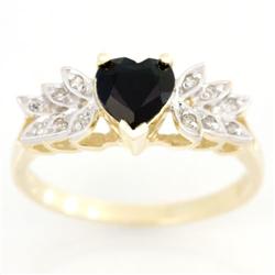 0.92Ct Heart Black Sapphire & 12 Diamond 9K Gold Ring (JEW-9183X)