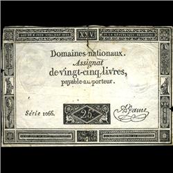1793 France RARE 25 Livres Assignat Currency Hi Grade (CUR-05882)