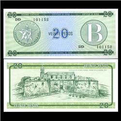 1985 Cuba 20 Peso Foreign Exchange Crisp Uncirculated Note RARE Series B (CUR-05965)