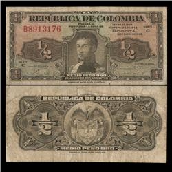 1948 Colombia 1/2 Peso Hi Grade Note RARE (CUR-05827)