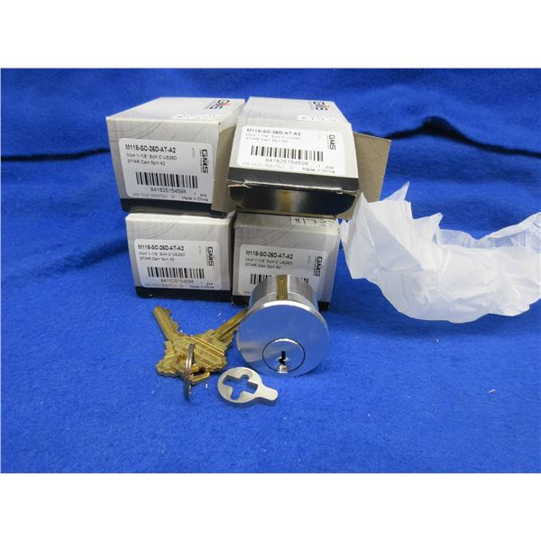NEW - 4 GMS 1 1/8" Mortise Cylinders in Schlage C Keyway US26D