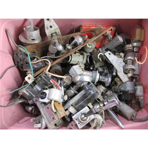 Tub of Vintage Used Auto Locks and Other Auto Parts