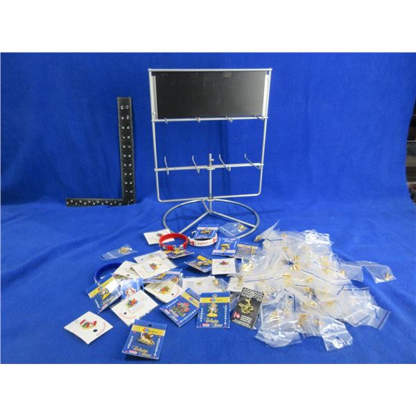 Lot of Approx. 133 Misc. Pins with Spinning Display Rack