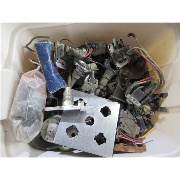 Tub of Vintage Used Auto Locks and Other Auto Parts