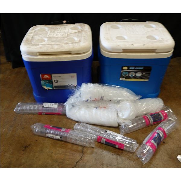 Qty 2 Igloo Ice Cube Wheeled Coolers w/ Misc Cups