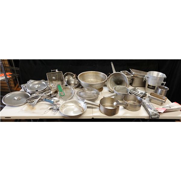 Multiple Metal Kitchen Essentials: Food Storage Containers, Some Lids, Stock Pots, Colander, UtensiL