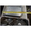 Image 7 : Multiple Metal Kitchen Food Storage Containers, Some Perforated w/ Round Lids, Misc Sizes