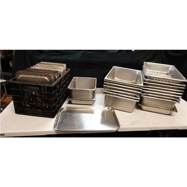 Multiple Metal Kitchen Food Storage Containers, Some Perforated w/ Bin Lids, Misc Sizes