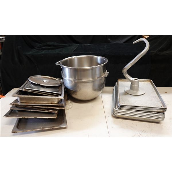 Multiple Metal Food Storage Containers, Baking Sheets, Some Lids, Mixing Bowl & Attachment, Misc Siz