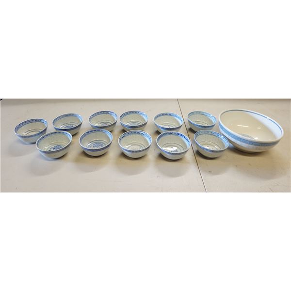 Cameo Durable Serving Bowl 8" Dia, 3.5"H & 11 Rice Bowls 4" Dia