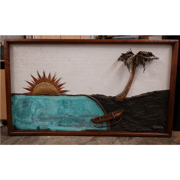 Very Large 3-D Mixed Media Artwork by Ben Raquinio '87, E ka Moku, 84" x 48" Framed