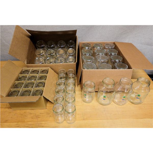 Qty Approx. 53 Mason Jars, 3 Sizes, Some w/ Logo