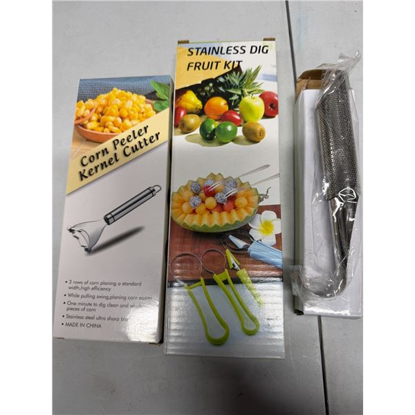 Corn peeler stain, stainless dig fruit kit