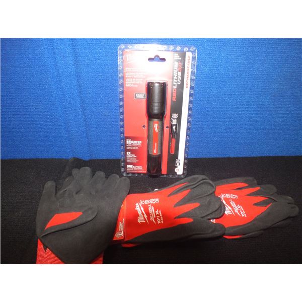 Milwaukee Usb Flashlight & 3 Pairs Of XL Work Gloves