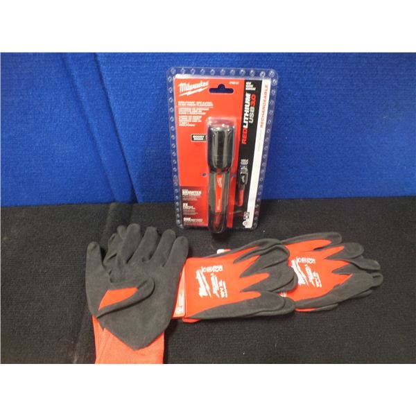 Milwaukee Usb Flashlight & 3 Pairs Of XL Work Gloves