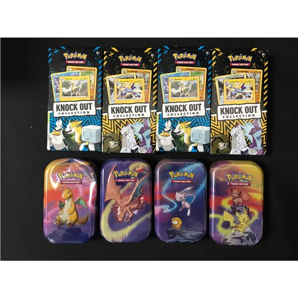 LOT OF 8 POKEMON TCG TINS INCLUDING 4 KNOCK OUT COLLECTION