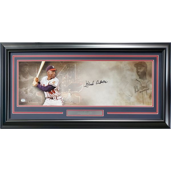Hank Aaron Autographed Framed 10x30 Panoramic Photo Milwaukee Braves Fanatics