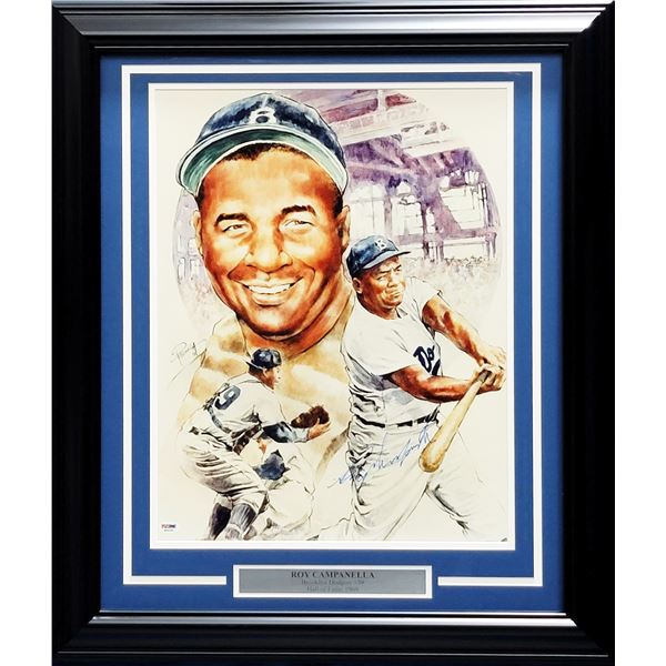 Roy Campanella Autographed Framed 16x20 Photo Brooklyn Dodgers PSA
