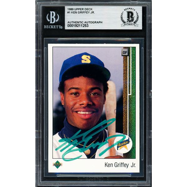 1989 UPPER DECK  KEN GRIFFEY JR SIGNED ROOKIE TRADING CARD - BECKETT COA