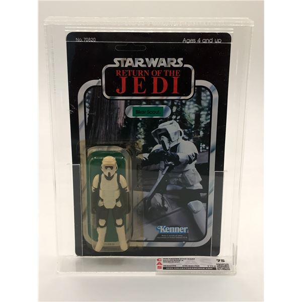 CAS 75 GRADED RETURN OF THE JEDI BIKER SCOUT  ACTION FIGURE IN ORIGINAL PACKAGING.