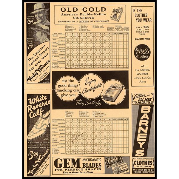 Lou Gehrig Autographed 1937 New York Yankees Scorecard PSA