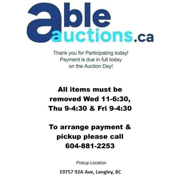 All items must be removed Wed 11-6:30, Thu 9-4:30 & Fri 9-4:30