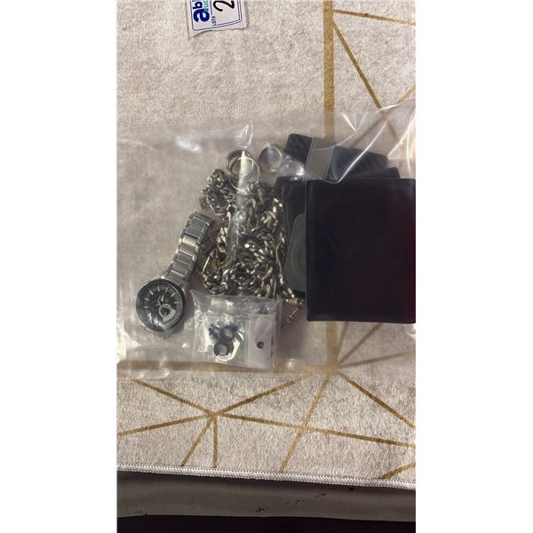 BAG OF MENS JEWELRY, WATCHES, WALLETS & MORE