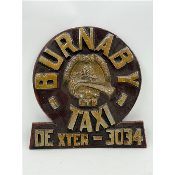 Heavy Cast Aluminum Burnaby Taxi Plaque