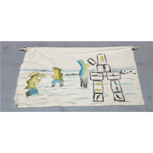 Signed Original Inuit Textile Painting by Gyta Eeseemailie