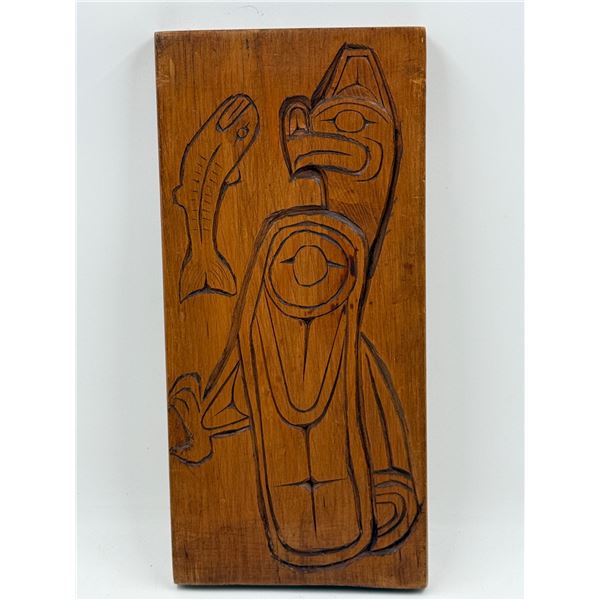 Indigenous Hand-Carved Wooden Eagle & Salmon Wall Hanging by Sadie Paker