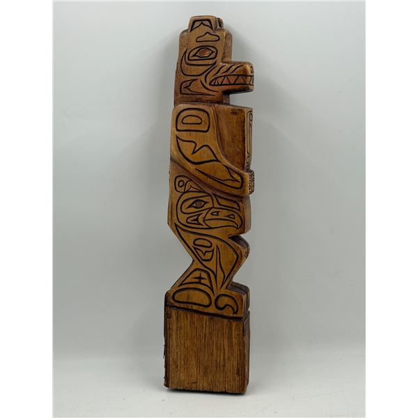 Indigenous Hand-Carved Wooden Bear & Hawk Sculpture