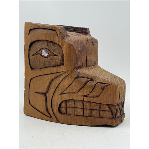 Indigenous Red Cedar Wolf Carving w/ Abalone Eyes