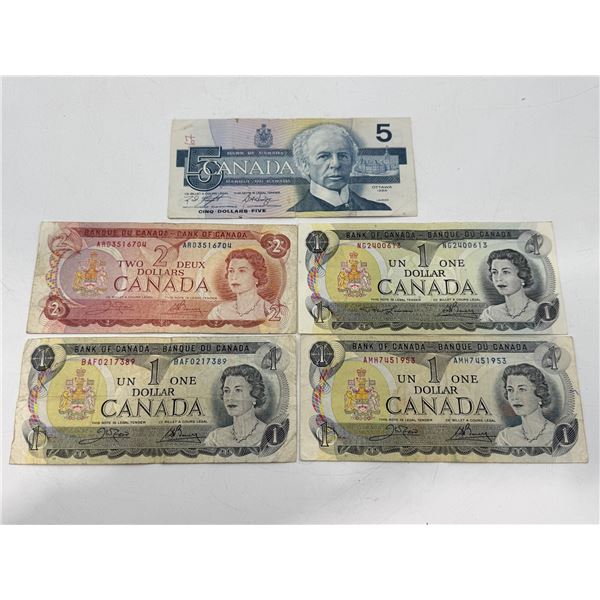 Lot of 1970s-80s Bank of Canada Paper Bills ($1, $2, & $5)