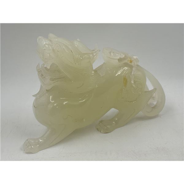 Chinese Carved White Jade Guardian Lion Sculpture