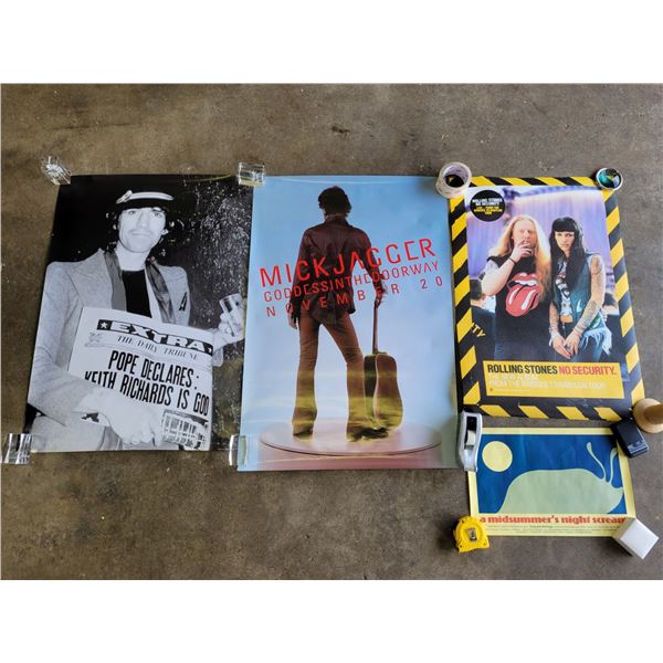 4 Music Posters w/ Keith Richards, Mick Jagger, Doug & The Slugs, & Rolling Stones