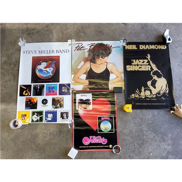 4 Music Posters w/ Steve Miller Band, Pat Benatar, Heart, & Neil Diamond