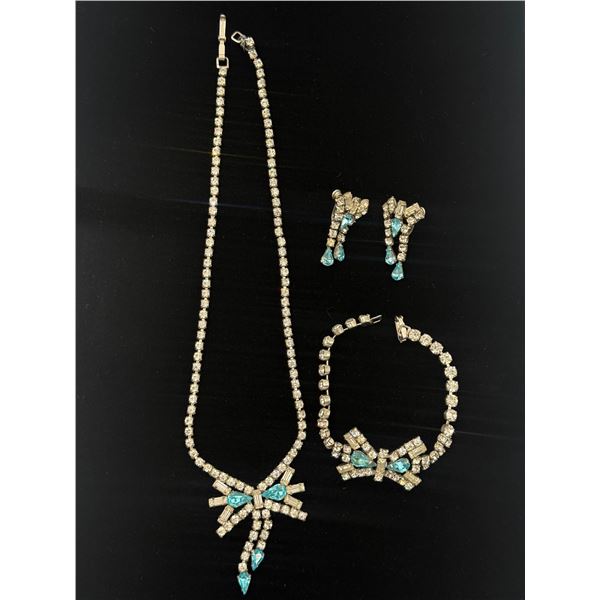 Matching 925 Sterling Rhinestone Jewelry Set w/ Earrings, Bracelet, & Necklace