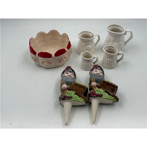 Santa Candy Dish, Gnome Garden Stakes, & Pitcher Measuring Cups
