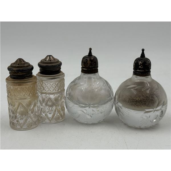 2 Pairs of Salt & Pepper Shakers w/ Sterling Accents