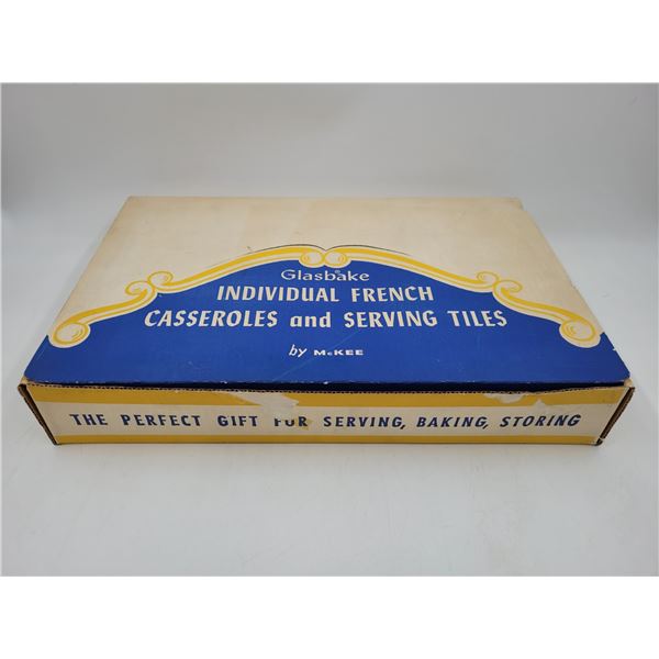 VTG McKee Glasbake Individual French Casseroles & Serving Tiles