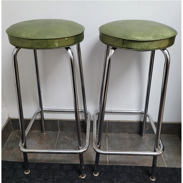 2 Mid Century Green Floral Bar Stools